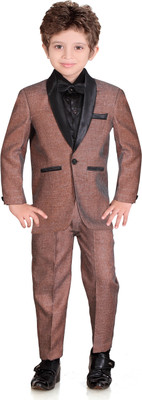 Jeet Self Design Boys Suit, Brown