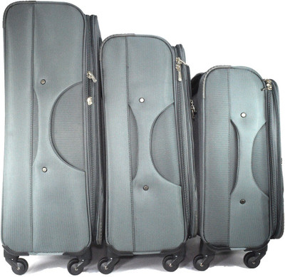 

TRAWORLD 4 wheels Set of 3 Expandable Check-in Luggage -  inch(Grey