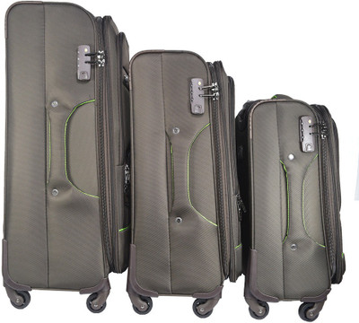 

TRAWORLD 4 wheels Set of 3 Expandable Check-in Luggage -  inch(Beige