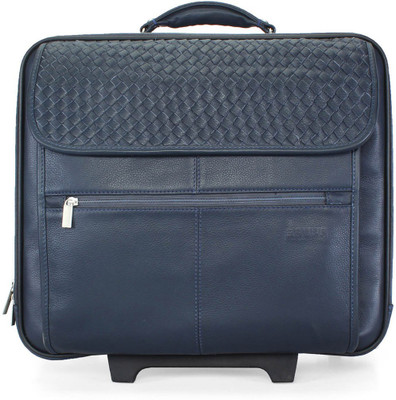 

Brune WEAVING NAVY BLUE LEATHER LUGGAGE CABIN STROLLEY BAG Expandable Cabin Luggage -  inch(Multicolor