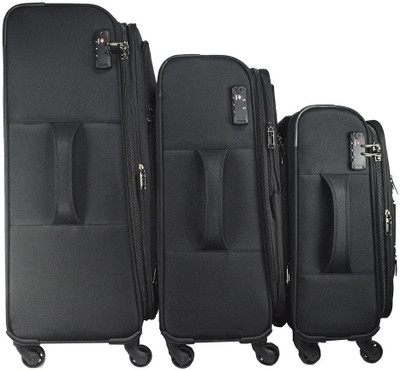 

TRAWORLD 4 wheels Set of 3 Expandable Check-in Luggage -  inch(Black