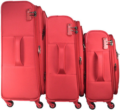 

TRAWORLD 4 wheels Set of 3 Expandable Check-in Luggage -  inch(Red
