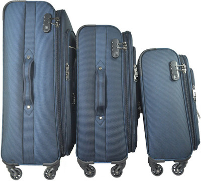 

TRAWORLD 4 wheels Set of 3 Expandable Check-in Luggage -  inch(Blue