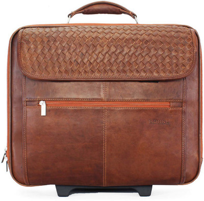 

Brune WEAVED TAN LEATHER LUGGAGE CABIN STROLLEY BAG Expandable Cabin Luggage -  inch(Tan