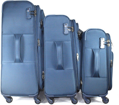 

TRAWORLD 4 wheels Set of 3 Expandable Check-in Luggage -  inch(Blue