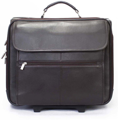 

Brune BROWN LEATHER STROLLEY OVERNIGHTER BAG Expandable Cabin Luggage -  inch(Brown