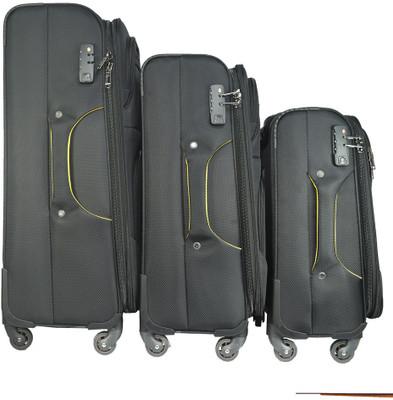 

TRAWORLD 4 wheels Set of 3 Expandable Check-in Luggage -  inch(Black