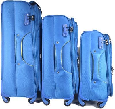 

TRAWORLD 4 wheels Set of 3 Expandable Check-in Luggage -  inch(Blue