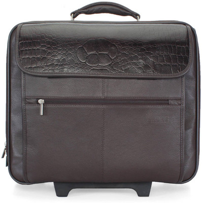 

Brune CROCO PRINT BROWN LEATHER LUGGAGE CABIN STROLLEY BAG Expandable Cabin Luggage -  inch(Brown