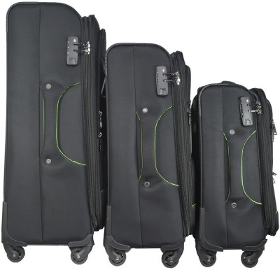 

TRAWORLD 4 wheels Set of 3 Expandable Check-in Luggage -  inch(Black