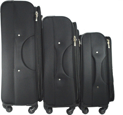

TRAWORLD 4 wheels Set of 3 Expandable Check-in Luggage -  inch(Black