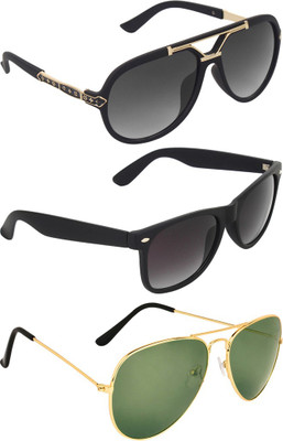 

Zyaden Rectangular, Wayfarer, Aviator Sunglasses(Black, Green, Black
