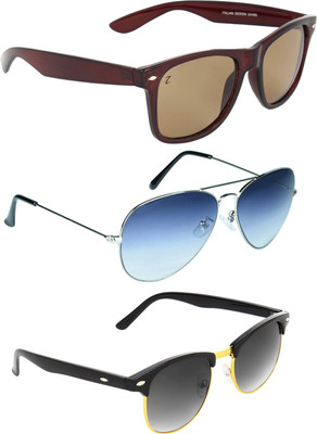 

Zyaden Wayfarer, Aviator, Round Sunglasses(Brown, Blue, Black