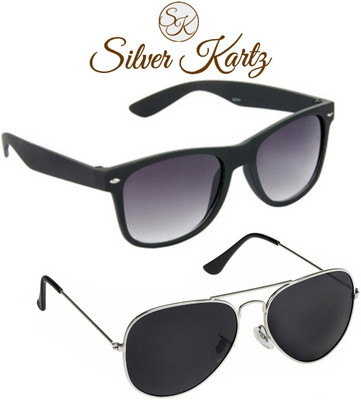 

Silver Kartz Wayfarer, Aviator Sunglasses(Black, Black