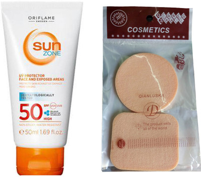 

Oriflame Sweden SUN ZONE UV PROTECTOR FACE AND EXPOSED AREAS SPF 50 HIGH WITH COMPACT SPONGES - SPF 50 PA+++(50 ml)