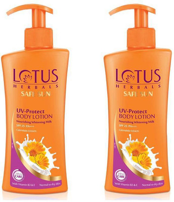 

Lotus Herbals Safe Sun UV-Protect Body Lotion Nourishing Whitening Milk (( Pack 2 )) (( 250ml * 2 )) - SPF 25 PA+++(500 ml)