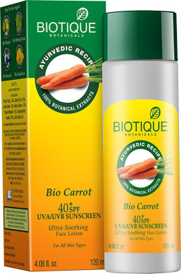 BIOTIQUE Bio Carrot Sunscreen Lotion - SPF 40 PA+(120 ml)