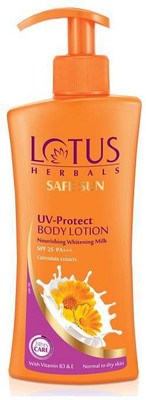 

Lotus Herbals Safe Sun UV-Protect Body Lotion Nourishing Whitening Milk - SPF 25 PA+++(250 ml)