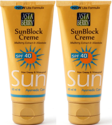 

Astaberry Sunblock Crème - (60 ml) Pack of 2 - SPF 40 PA+(60 ml)