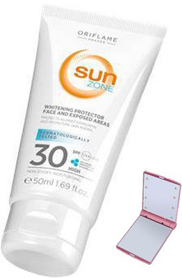 

Oriflame Sweden SUN ZONE WHITENING PROTECTOR FACE AND EXPOSED AREAS SPF 30 HIGH WITH SMART POCKER MIRROR - SPF 30 PA++(50 ml)