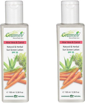 

Greenviv Natural & Herbal Aloevera & Carrot Sunscreen - SPF 25 PA+++(200 ml)
