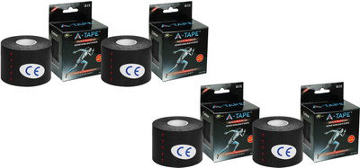 

A-TAPE Kinesiology Tape (Pack of 4) Knee, Calf & Thigh Support, Black
