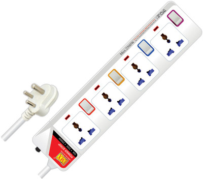MX Universal Power Strip With Individual Switch, Power Indicator Child Safety Shutter 1.5 Mtr 4 Socket Extension Boards