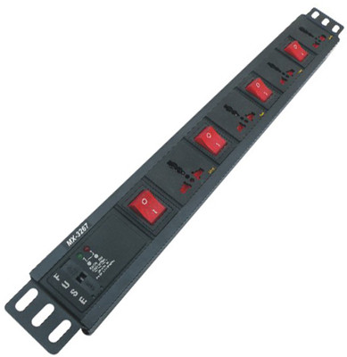 

MX Universal Sockets 19 inch Rack Mountable Spike Suppressor PDU strip with Circuit breaker, MOV and fuse 4 Socket Surge Protector(Multicolor)