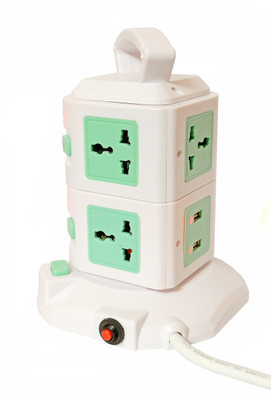 Ssi Vertical Socket Board With USB Port 8 Socket Surge Protector(White)