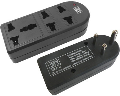 

MX 3 Pin Universal Travel Adaptor- 2712 3 Socket Surge Protector(Black)