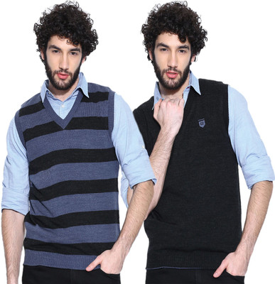 

Sports 52 Wear Striped V-neck Casual Men Reversible Grey, Blue Sweater, Blue;grey