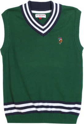 

US Polo Kids Striped V-neck Casual Boys Blue, Green Sweater, Uspa green