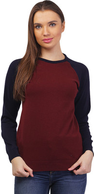

Kalt Solid Round Neck Casual Women Maroon Sweater