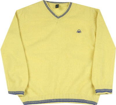 

United Colors of Benetton. Solid V-neck Casual Boys Yellow Sweater, 10f