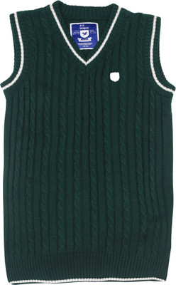 

612 League Self Design V-neck Casual Boys Green Sweater, Dark green