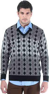 

Consul Printed V-neck Casual Men Black, Grey Sweater