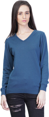 

Kalt Solid V-neck Casual Women Blue Sweater, Teal