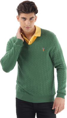 50 OFF on U.S. POLO ASSN. Self Design V neck Casual Men Green