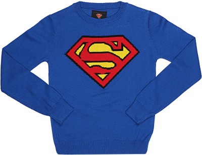 Superman Printed Round Neck Casual Girls Blue Sweater