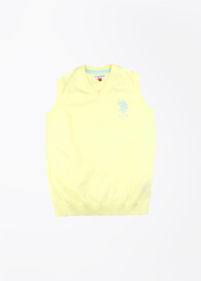 

U.S. Polo Assn Solid V-neck Casual Girls Yellow Sweater, Lt. yellow