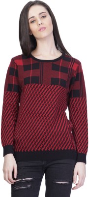 KALT Self Design Round Neck Casual Women Red, Black Sweater