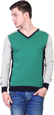 

Kalt Solid V-neck Casual Men Green Sweater, Green;multicolor
