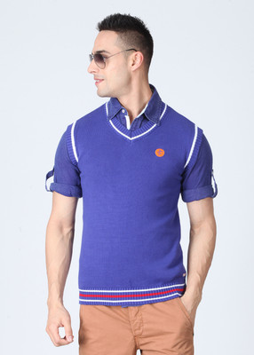 

Breakbounce Solid V-neck Casual Men Blue Sweater, Benzo blue