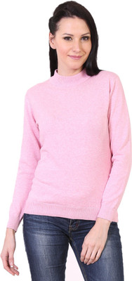 

Kalt Solid Turtle Neck Casual Women Pink Sweater, Pink melange