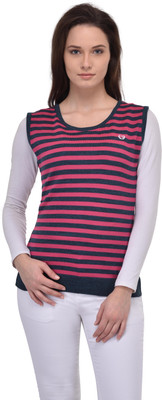 Leebonee Striped Round Neck Casual Women Pink, Grey Sweater