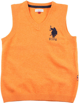 

US Polo Kids Solid V-neck Casual Boys Yellow Sweater, Me orange
