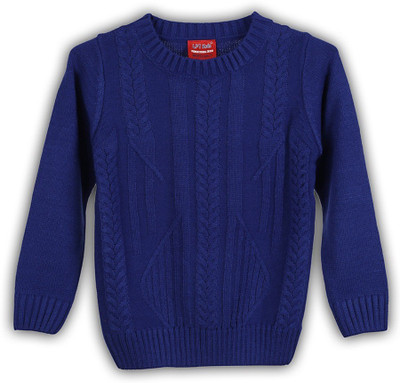 

Lilliput Solid Round Neck Casual Girls Blue Sweater