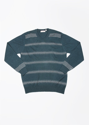 

John Players Self Design V-neck Casual Men White, Green Sweater, 1a2