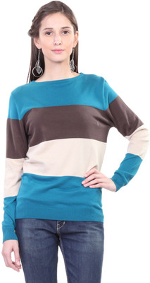 

Kalt Striped Round Neck Casual Women Multicolor Sweater, Green;multicolor