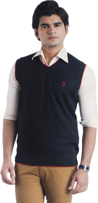 Eprilla Solid V-neck Casual Men Black Sweater